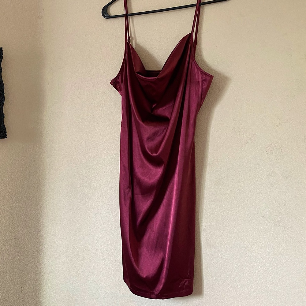 SHEIN red/maroon/burgundy satin slip mini dress